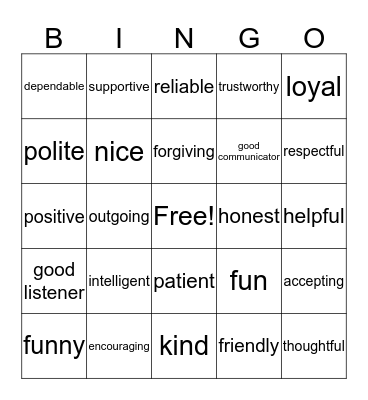 Friendship  Bingo Card