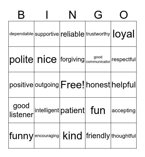 Friendship  Bingo Card