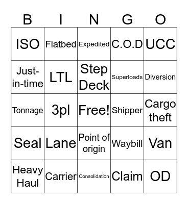 Logistics Lingo Bingo Card