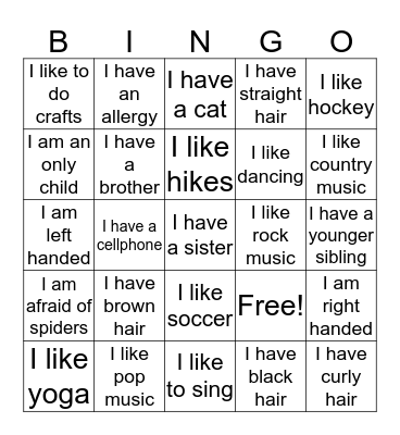 Ice Breaker Bingo Card