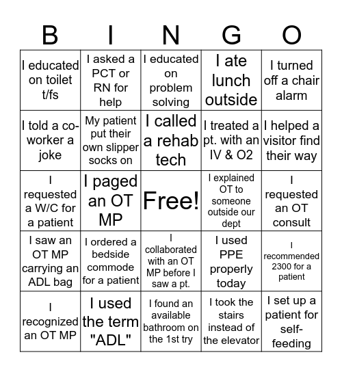 OT Month BINGO Card