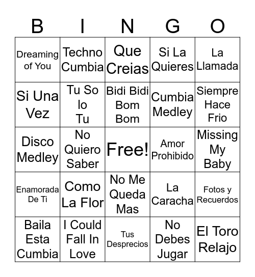 Selena Bingo  Bingo Card