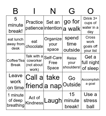 Self-Care Bingo Card