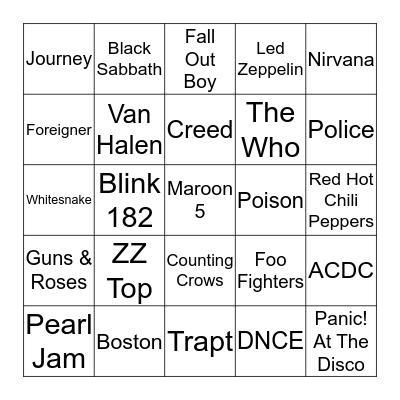 Popular Bands Bingo Card