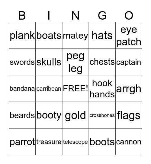 Argh! Bingo Card