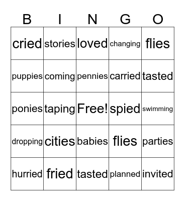 Spelling Word BINGO Card