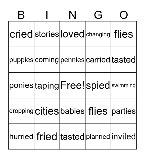 Spelling Word BINGO Card