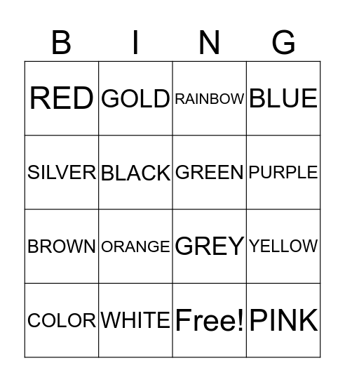 COLOR Bingo Card