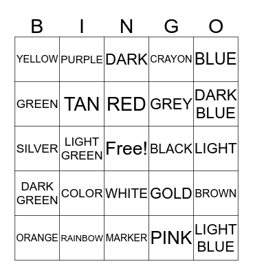 COLOR Bingo Card