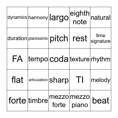 Music Bingo Card
