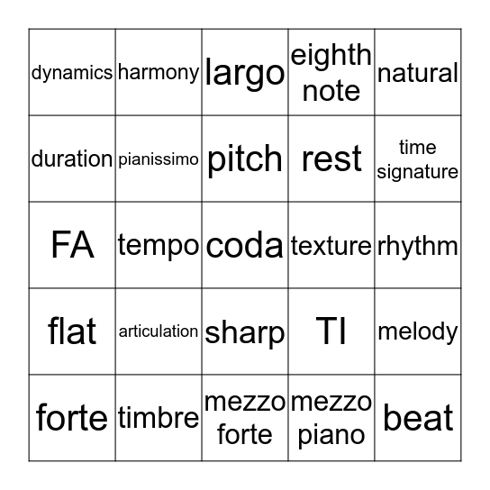 Music Bingo Card