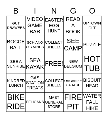 SCHIANO SPRING BREAK 2019 Bingo Card