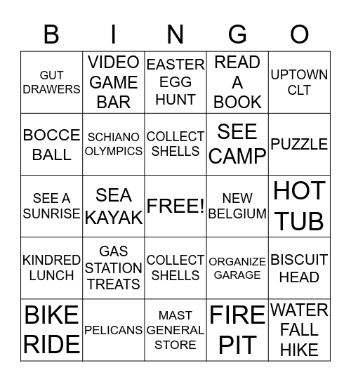 SCHIANO SPRING BREAK 2019 Bingo Card