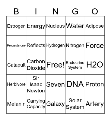 Senior Science Night Bingo Card