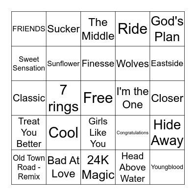 Today's Hits Bingo Card