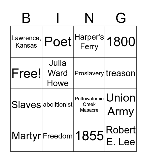 John Brown Bingo Card
