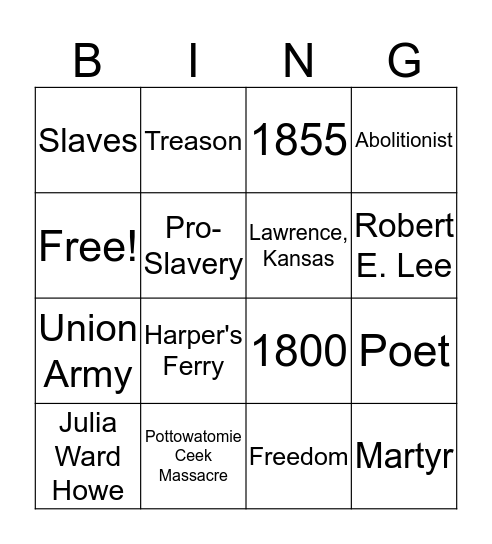 John Brown Bingo Card