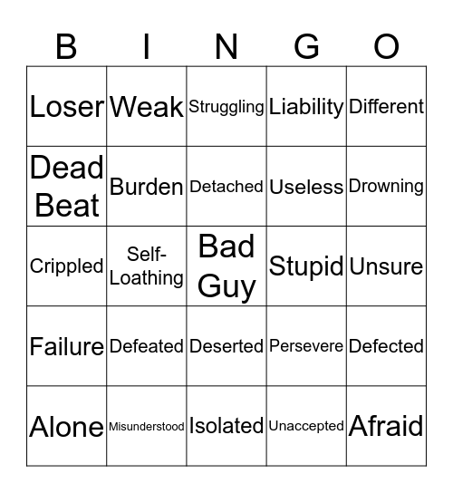 Perseverance Bingo  Bingo Card