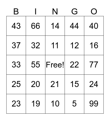 ASL Bingo Number Review Bingo Card