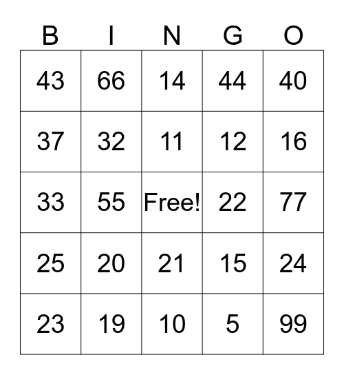 ASL Bingo Number Review Bingo Card