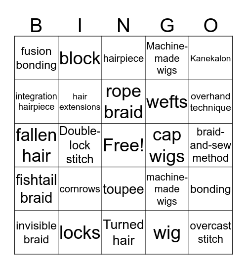 Braids & Hair extensions Bingo Card