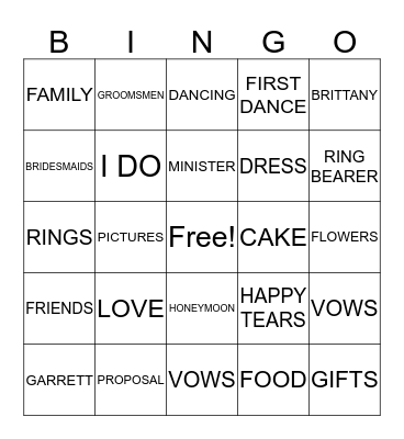 BRITTANYS BRIDAL BINGO Card