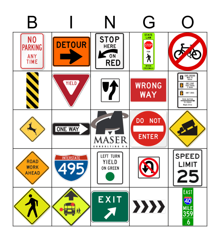 Traffic Sign Bingo Card