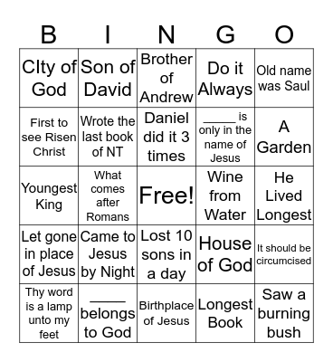 Bible Quize Bingo Card