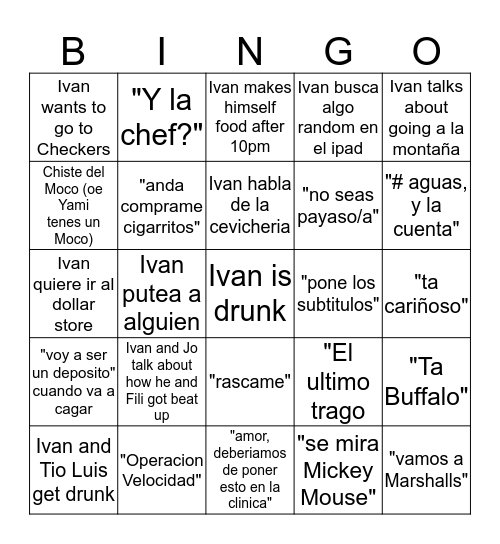 Ivan Bingo Card