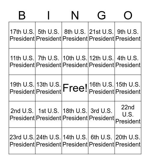 Presidential Bingo Card