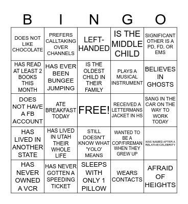 VECC GETTING TO KNOW YOU BINGO Card