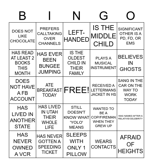 VECC GETTING TO KNOW YOU BINGO Card