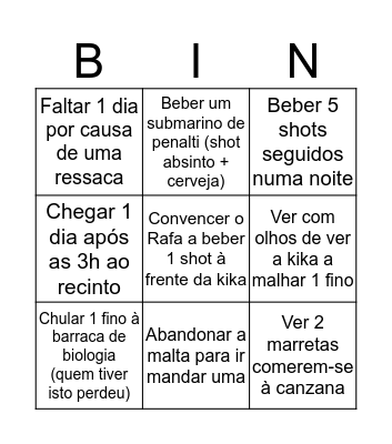 Enterro 2019 Bingo Card