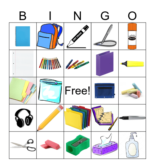 School Supply Bingo Card