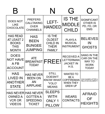VECC GETTING TO KNOW YOU BINGO Card
