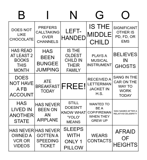 VECC GETTING TO KNOW YOU BINGO Card