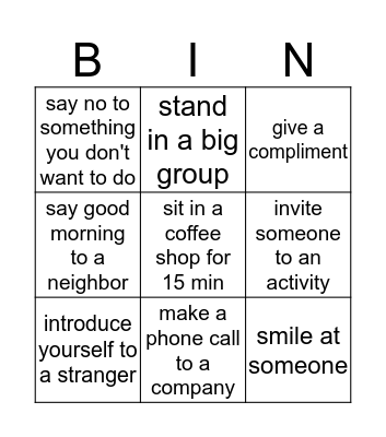 SOCIAL CONFIDENCE BINGO Card