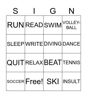 ASL SIGN Bingo Card