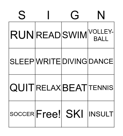 ASL SIGN Bingo Card