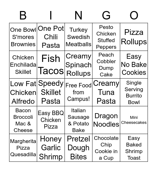 Recipe Bingo Card