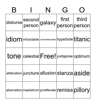 Lesson 14 Vocabulary Bingo Card