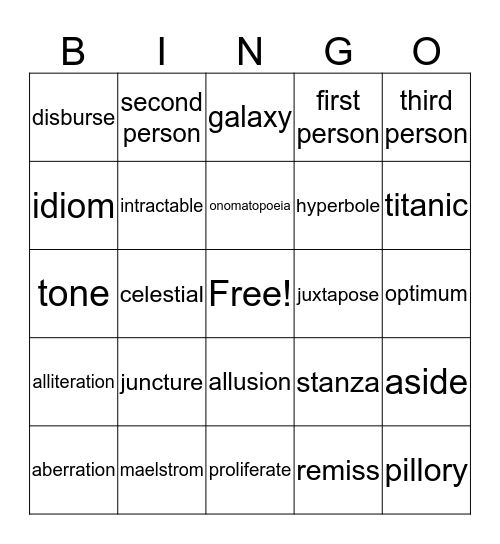 Lesson 14 Vocabulary Bingo Card