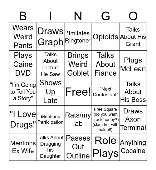 CoCAINE BINGO Card