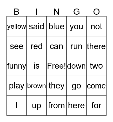 Pop! Sight Word Bingo Card