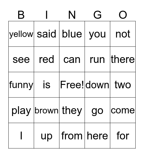 Pop! Sight Word Bingo Card