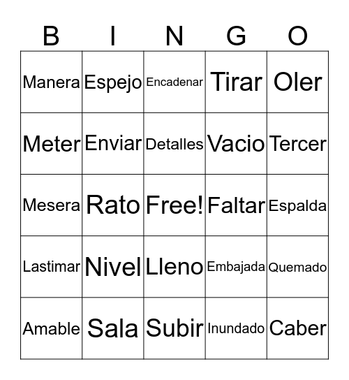 Spanish Review Bingo Card
