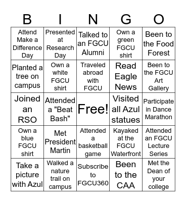 FGCU Bingo Card