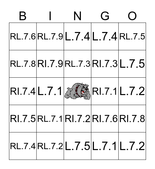 7th Grade Bulldog Bingo Card