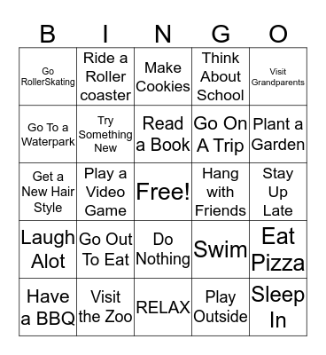 Spring Break Bingo Card