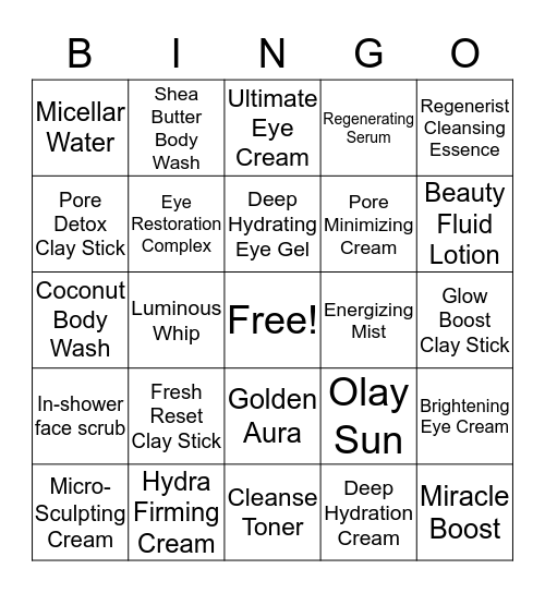 Olay Bingo Card